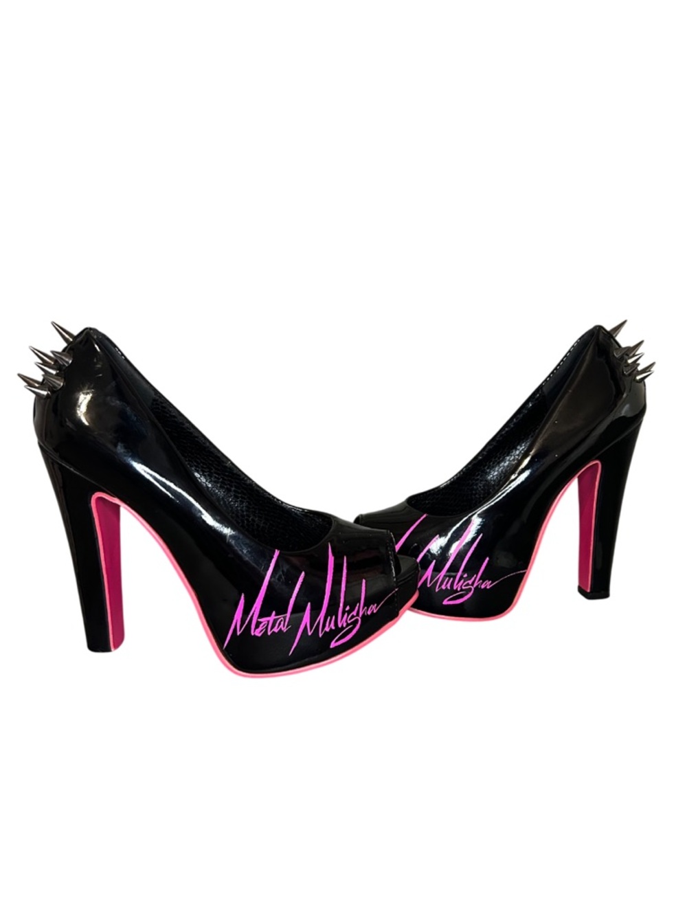 Y2k grunge goth rare 2000s Metal Mulisha Black Heels with Pink Trim and Spikes